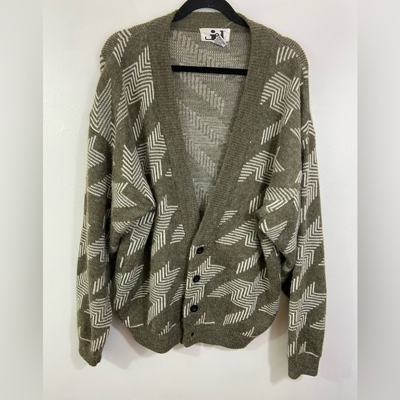 Vintage Cardigan Sweater Y2K Geometric Tribal Print Grandpa Sz L Grunge Baggy - Picture 1 of 7